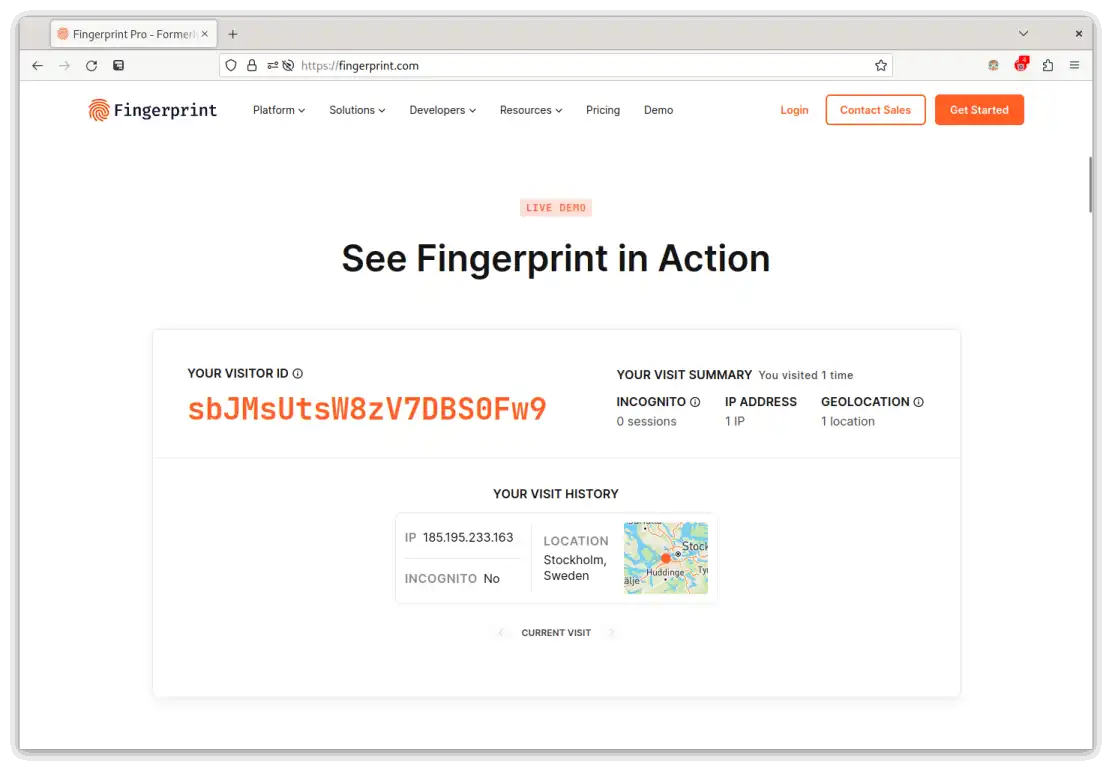 Visit 1 to fingerprint.com on Firefox