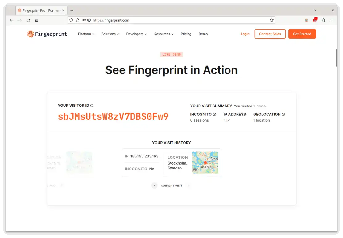 Visit 2 to fingerprint.com on Firefox